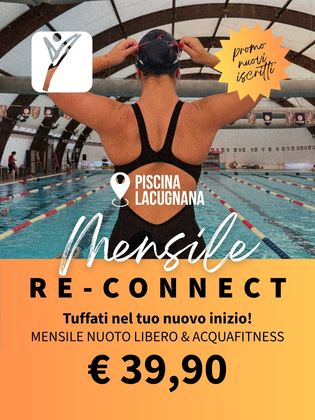 RE-CONNECT Piscina Lacugnana: mensile nuoto libero e Acquafitness a 39,90 euro